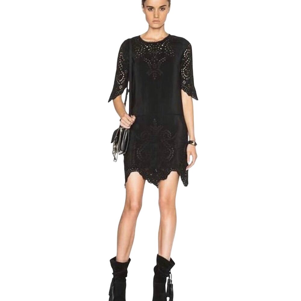 Ulla Johnson Womens Delphine In Raven Black Eyelet Lace Neck Casual Dress Sz 6